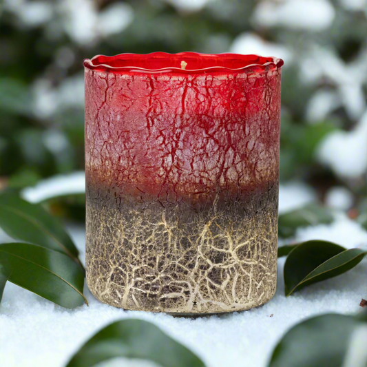 Medium Red Crackle Candle - Winter Magnolia & Pine