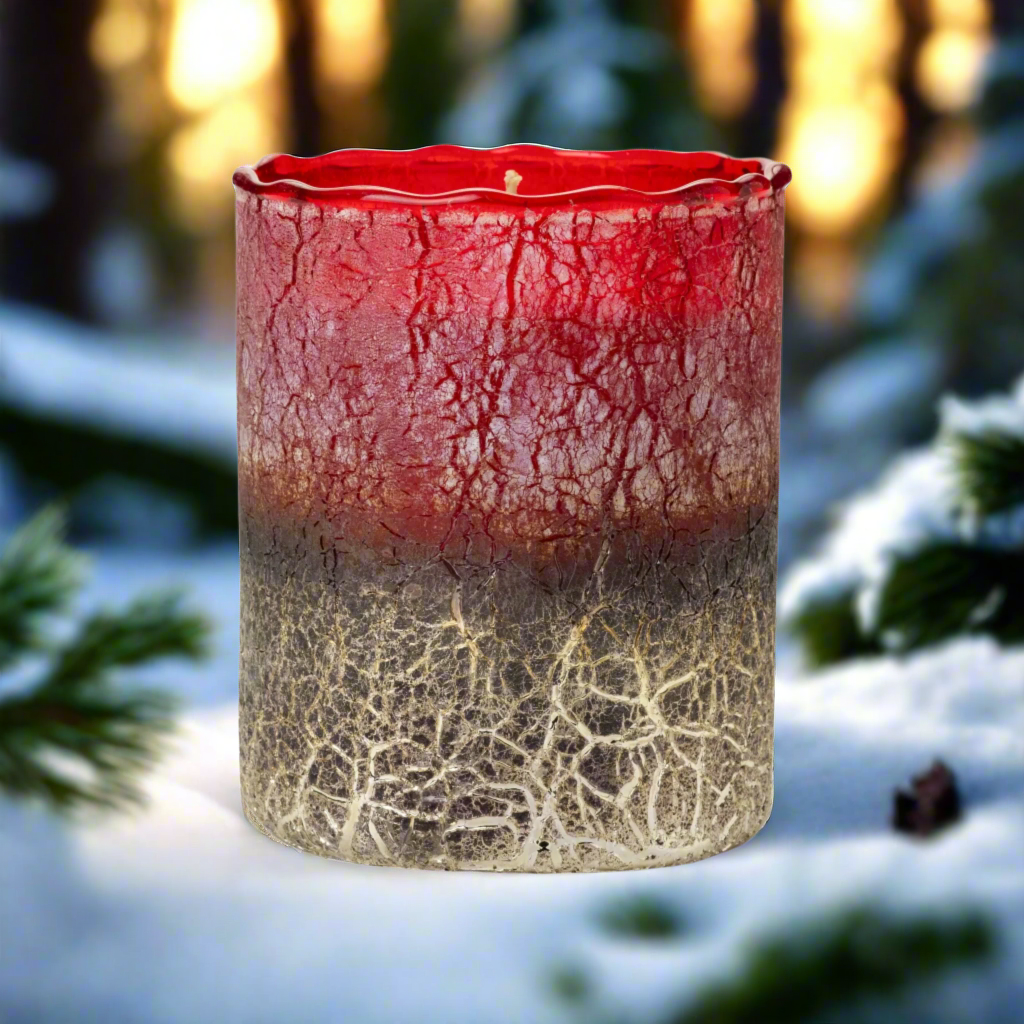 Medium Red Crackle Candle - Siberian Fir