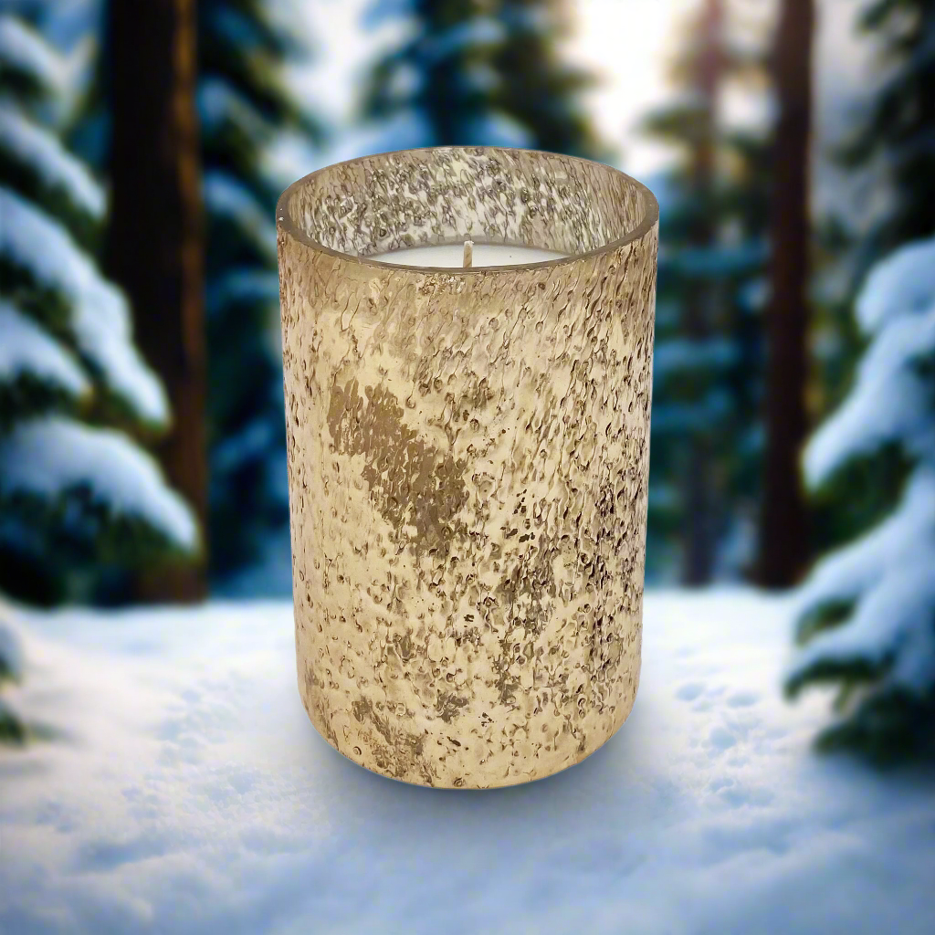 Large Shiny Gold Texture Candle - Siberian Fir