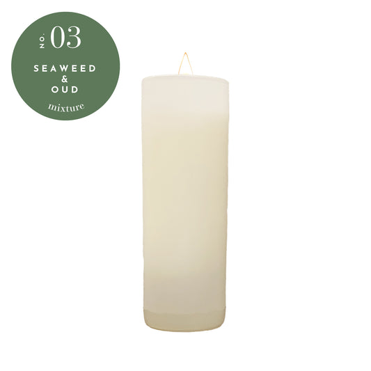 2 oz White Votive Candle - Seaweed & Oud