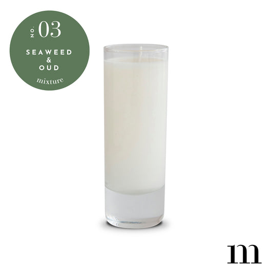 2 oz Clear Votive Candle - Seaweed & Oud